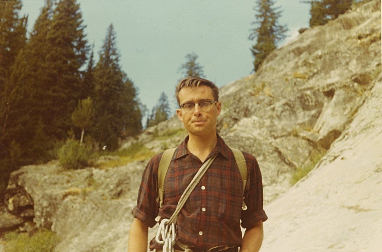 Bill Briggs as a young man with climbing gear
