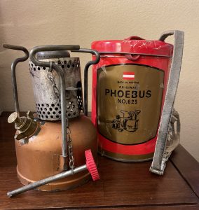 Old expedition stove with carrying case